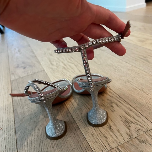Amina Muaddi silver glitter and rhinestone heeled sandal 38 - Picture 14 of 16